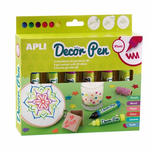 Marcador DECOR Pen 3D fluor APLI 6 cores de 25ml