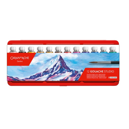 Guache em Tubo Caran D'ache Studio 10ml com 12 unidades caixa metal