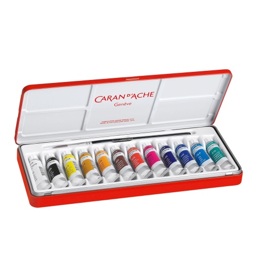 Guache em Tubo Caran D'ache Studio 10ml com 12 unidades caixa metal