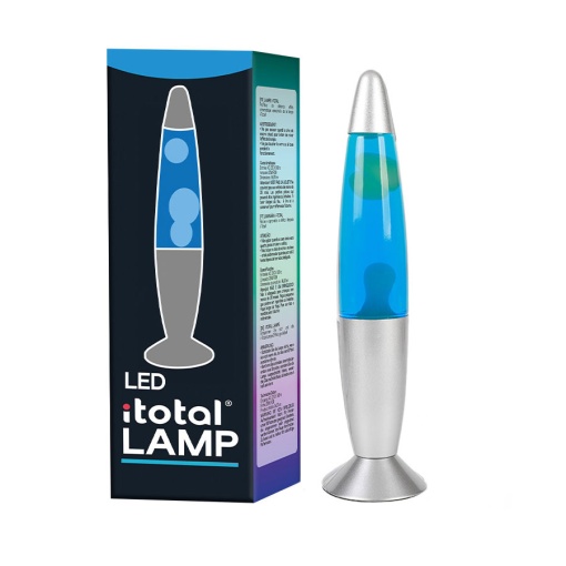 Candeeiro de Lava I-TOTAL Luz Azul e Base Prateada