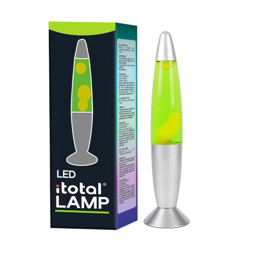 Candeeiro de Lava I-TOTAL Luz Verde e Base Prateada