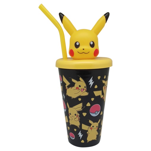 Copo POKEMON com Tampa 3D e Palhinha 500ml