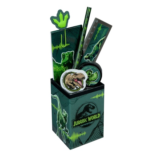 Conjunto Escolar UNDERCOVER Jurassic World 7 Peças com Copo Metálico
