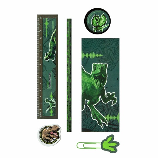 Conjunto Escolar UNDERCOVER Jurassic World 7 Peças com Copo Metálico