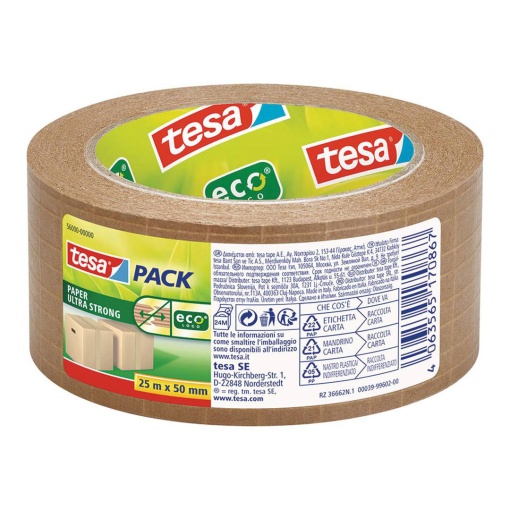 Fita Adesiva para Embalagem 25mx50mm PET Castanho TESAPACK ULTRA STRONG 56000