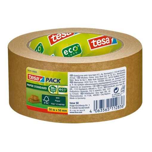 Fita Adesiva para Embalagem 50mmx50m Eco Papel Castanho TESAPACK 58291
