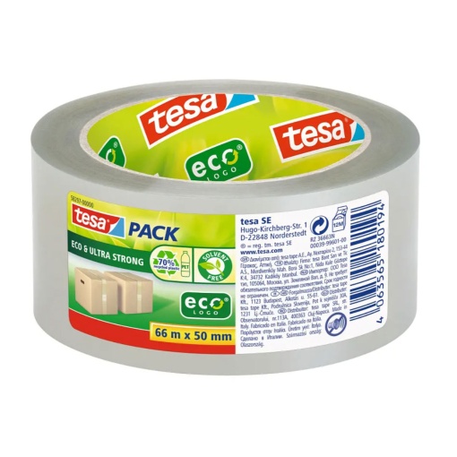 Fita Adesiva para Embalagem 66mx50mm PET Reciclado Transparente TESAPACK ULTRA STRONG 58297