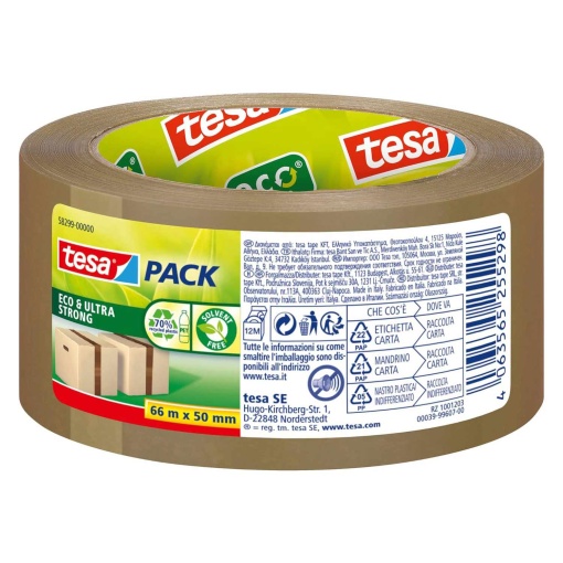 Fita Adesiva para Embalagem 66mx50mm PET Reciclado Castanho TESAPACK ULTRA STRONG 58299