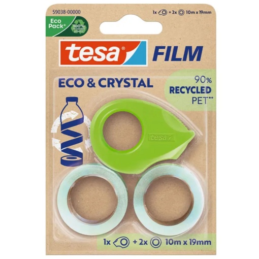 Fita Adesiva com Desenrolador 10mx19mm (2 Unidades) TESAFILM ECO & CRYSTAL 59038