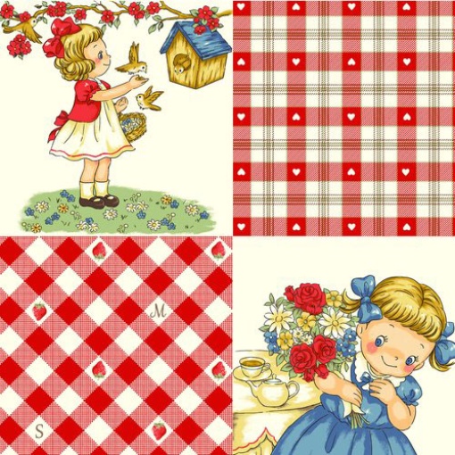 Tecido QUILTGATE Margaret & Sophie LOVE Strawberry vermelho 1x1,10m 7020-11a