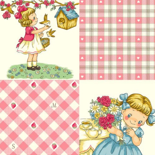 Tecido QUILTGATE Margaret & Sophie LOVE Strawberry rosa 1x1,10m 7020-11b