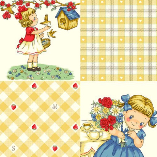 Tecido QUILTGATE Margaret & Sophie LOVE Strawberry amarelo 1x1,10m 7020-11c
