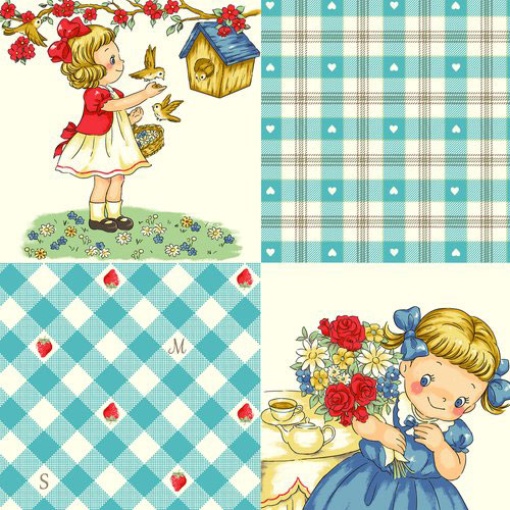 Tecido QUILTGATE Margaret & Sophie LOVE Strawberry azul 1x1,10m 7020-11d