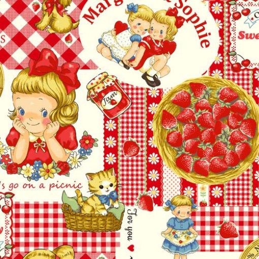 Tecido QUILTGATE Margaret & Sophie LOVE Strawberry vermelho 1x1,10m 7030-12a