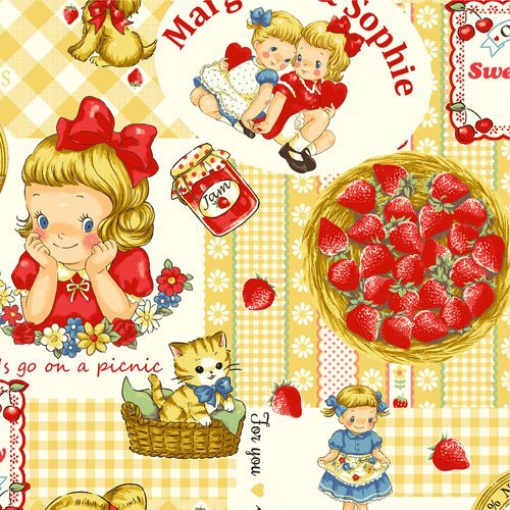 Tecido QUILTGATE Margaret & Sophie LOVE Strawberry amarelo 1x1,10m 7030-12c