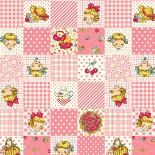 Tecido QUILTGATE Margaret & Sophie LOVE Strawberry rosa 1x1,10m 7030-13b