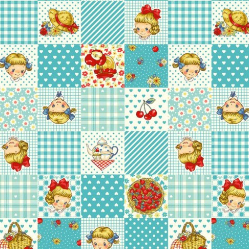 Tecido QUILTGATE Margaret & Sophie LOVE Strawberry azul 1x1,10m 7030-13d