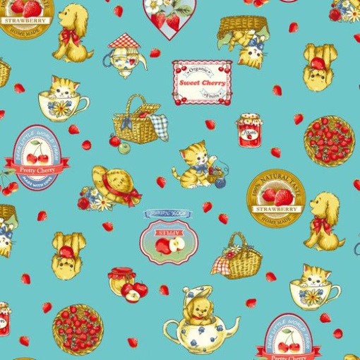 Tecido QUILTGATE Margaret & Sophie LOVE Strawberry azul 1x1,10m 7030-14d
