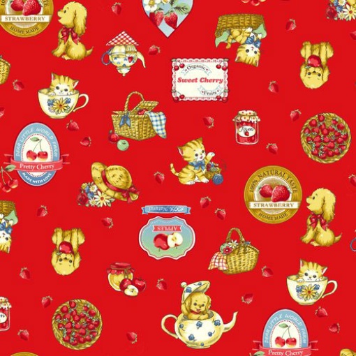 Tecido QUILTGATE Margaret & Sophie LOVE Strawberry vermelho 1x1,10m 7030-14e