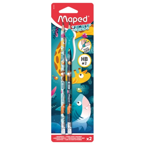 Lápis Grafite + Adaptador MAPED Jungle Fever HB nº 2 com 2