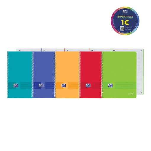 Caderno A4 Capa Plástica Espiral OXFORD LIVE&GO Quadriculado 80 folhas 90g Cores Vivas Sortido