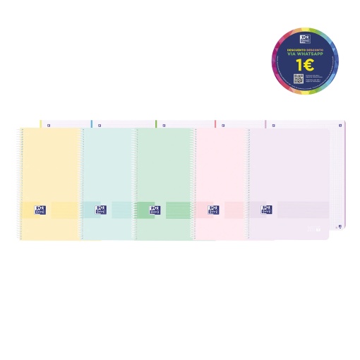 Caderno A4 Capa Plástica Espiral OXFORD LIVE&GO Quadriculado 80 folhas 90g Cores Pastel Sortido
