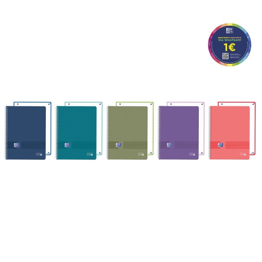 Caderno A4 Capa Plástica Espiral OXFORD LIVE&GO Pautado 80 folhas 90g Cores Vivas Sortido