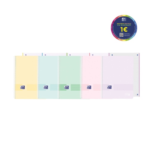 Caderno A4 Capa Plástica Espiral OXFORD LIVE&GO Pautado 80 folhas 90g Cores Sortido