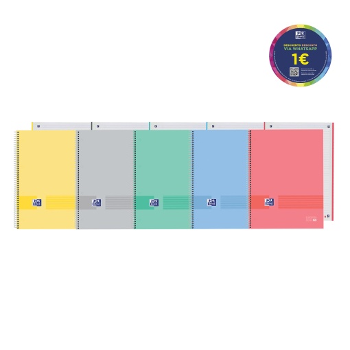 Caderno A4 Capa Dura Espiral OXFORD LIVE&GO Pautado 80 folhas 90g Cores Pastel Sortido