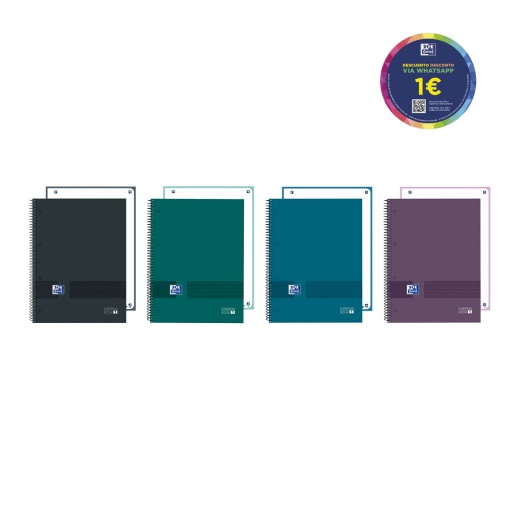 Caderno A4 Capa Dura Espiral OXFORD LIVE&GO Pautado 80 folhas 90g Cores Neutras Sortido
