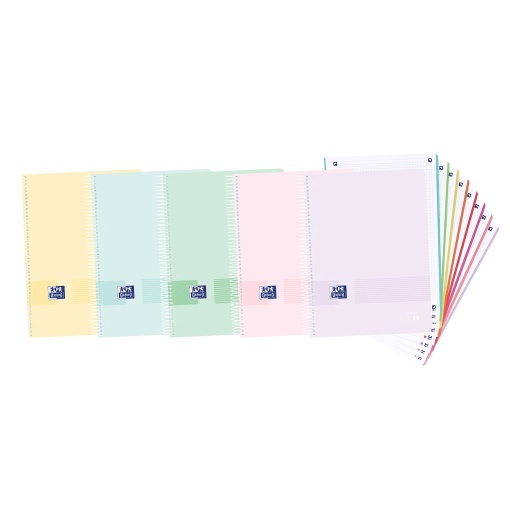 Caderno A4 Capa Plástica Espiral OXFORD LIVE&GO Quadriculado 160 folhas 90g Cores Pastel Sortido