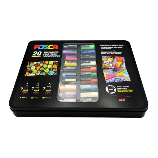Marcador UNI Posca mala metálica com 20