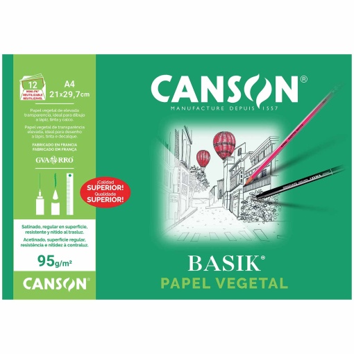 Papel Vegetal A4 95g CANSON GUARRO Basik com 12 folhas