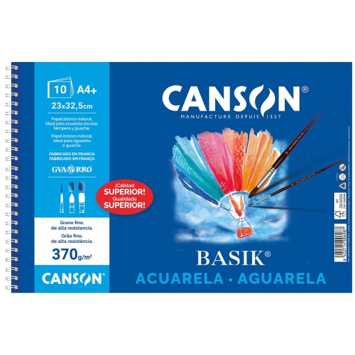Bloco Aguarela CANSON GUARRO Basik A4+ 370g 10 folhas Grão Fino
