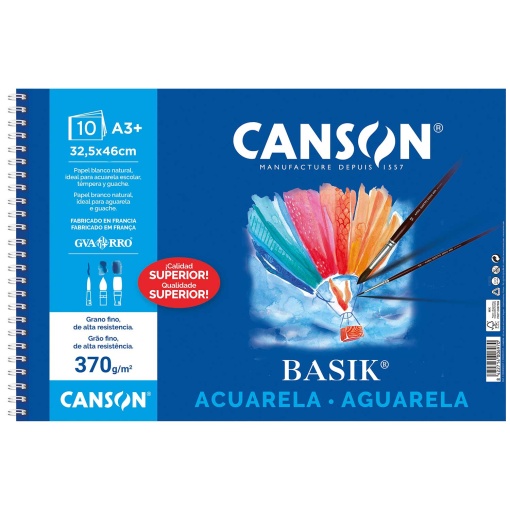 Bloco Aguarela CANSON GUARRO Basik A3 370g 10 folhas Grão Fino