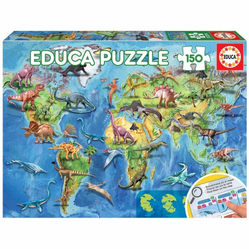 Puzzle EDUCA 150 peças Mapa Mundo Dinossauros