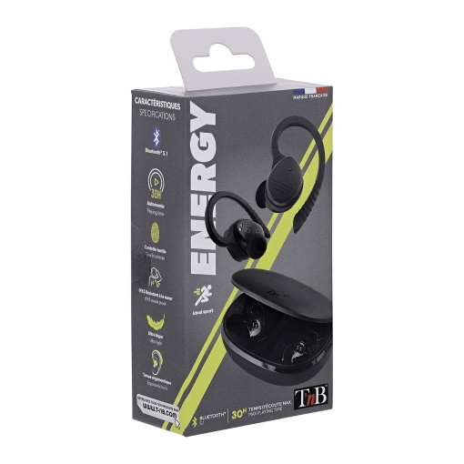 Auriculares Bluetooth TNB Energy Sport com caixa de carregamento preto