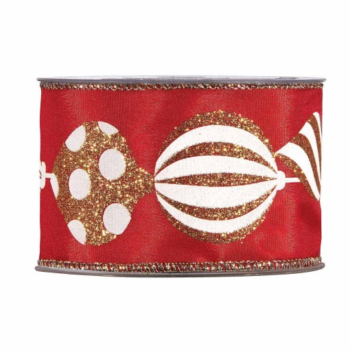 Fita de Tecido MP Red White Xmas 63mmx10m Bolas de Natal Vermelho 08