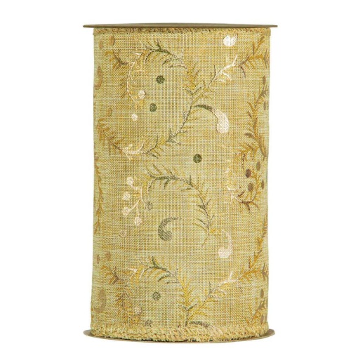 Fita de Tecido MP "Happy Xmas" 140mmx10m Azevinho Dourado 04