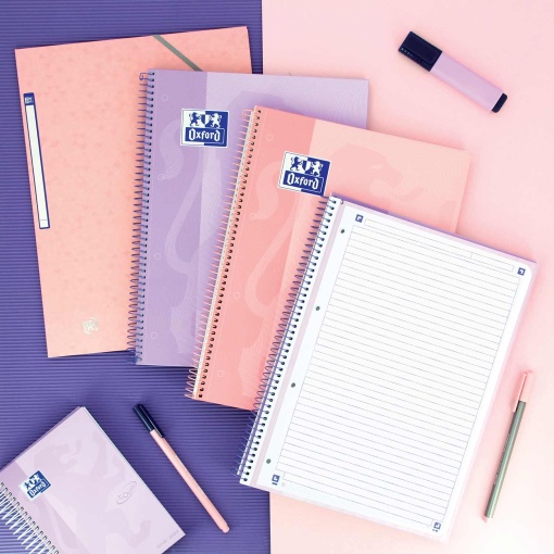 Caderno A4 capa dura espiral OXFORD Touch Europeanbook 1 pautado 80 folhas 90g cores pastel sortido