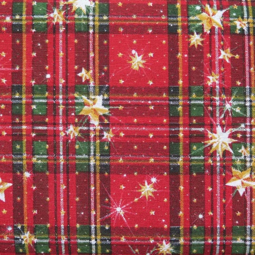 Tecido loneta Starlight xadrez com estrelas vermelho/verde 1x2,80m