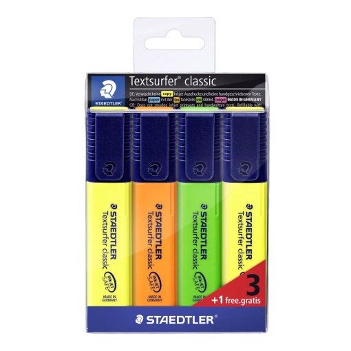 Marcador fluorescente neón Staedtler Textsurfer Classic, 3+1 colores