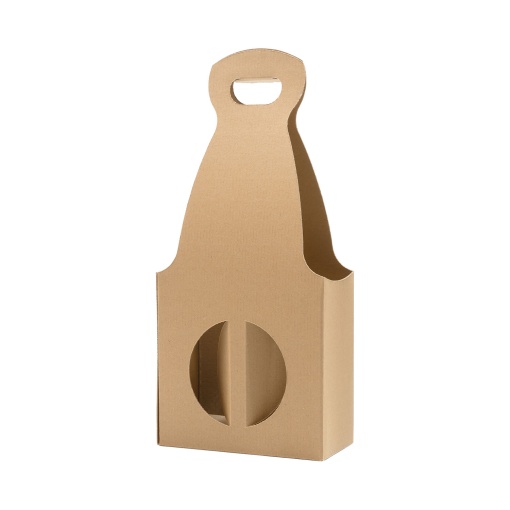 Caixa em Cartão para 2 garrafas Liscio Brown com visor + pega 20,5x10,5x45,5cm Kraft