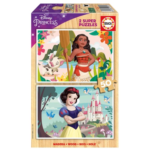Puzzle EDUCA 2x50 peças DISNEY PRINCESS (Vaiana + Branca de Neve)