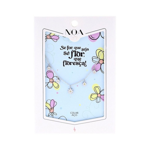 Colar de aço prateado NOA Story flores "Se for, que seja, se flor que floresça!"