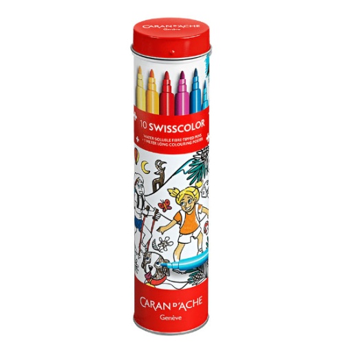 Canetas de Feltro Caran D'ache Swisscolor 10 Cores + Poster + Tubo Metálico