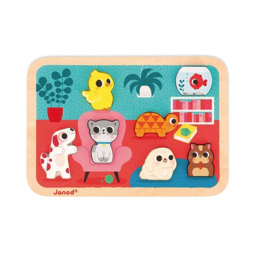 Puzzle de Madeira JANOD 7 peças Animais de Estimação