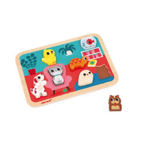 Puzzle de Madeira JANOD 7 peças Animais de Estimação