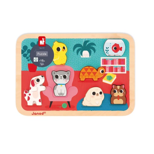 Puzzle de Madeira JANOD 7 peças Animais de Estimação