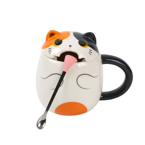 Caneca de Cerâmica com Colher I-TOTAL Gato Laranja
